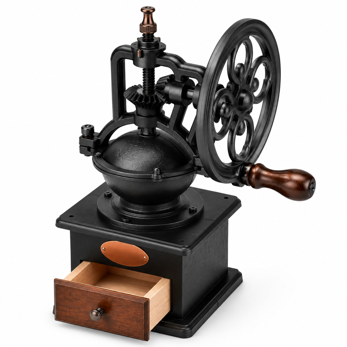 Cast Iron Manual Coffee Grinder with Wood Drawer