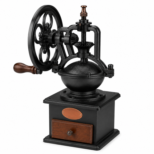 Cast Iron Manual Coffee Grinder with Wood Drawer