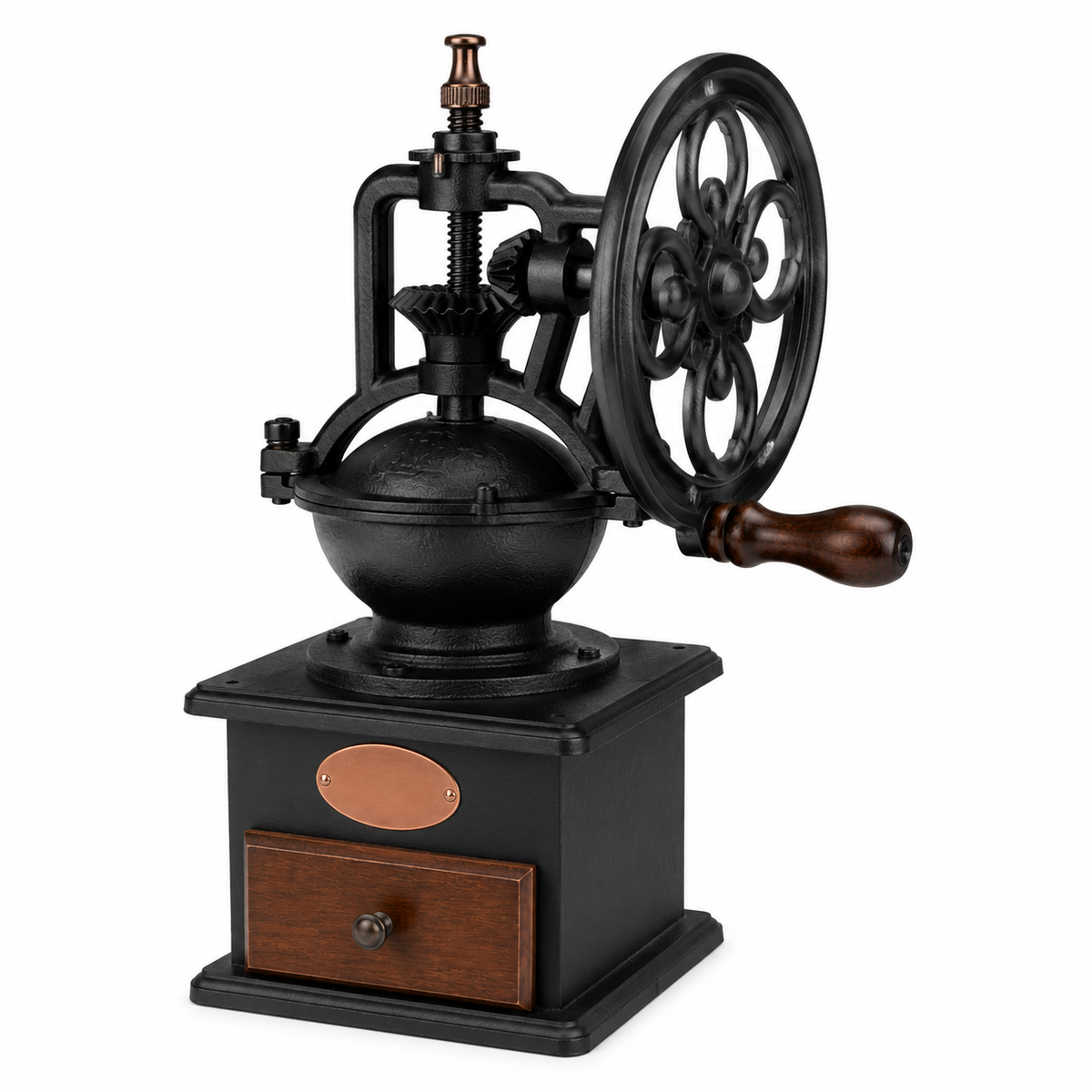Cast Iron Manual Coffee Grinder with Wood Drawer