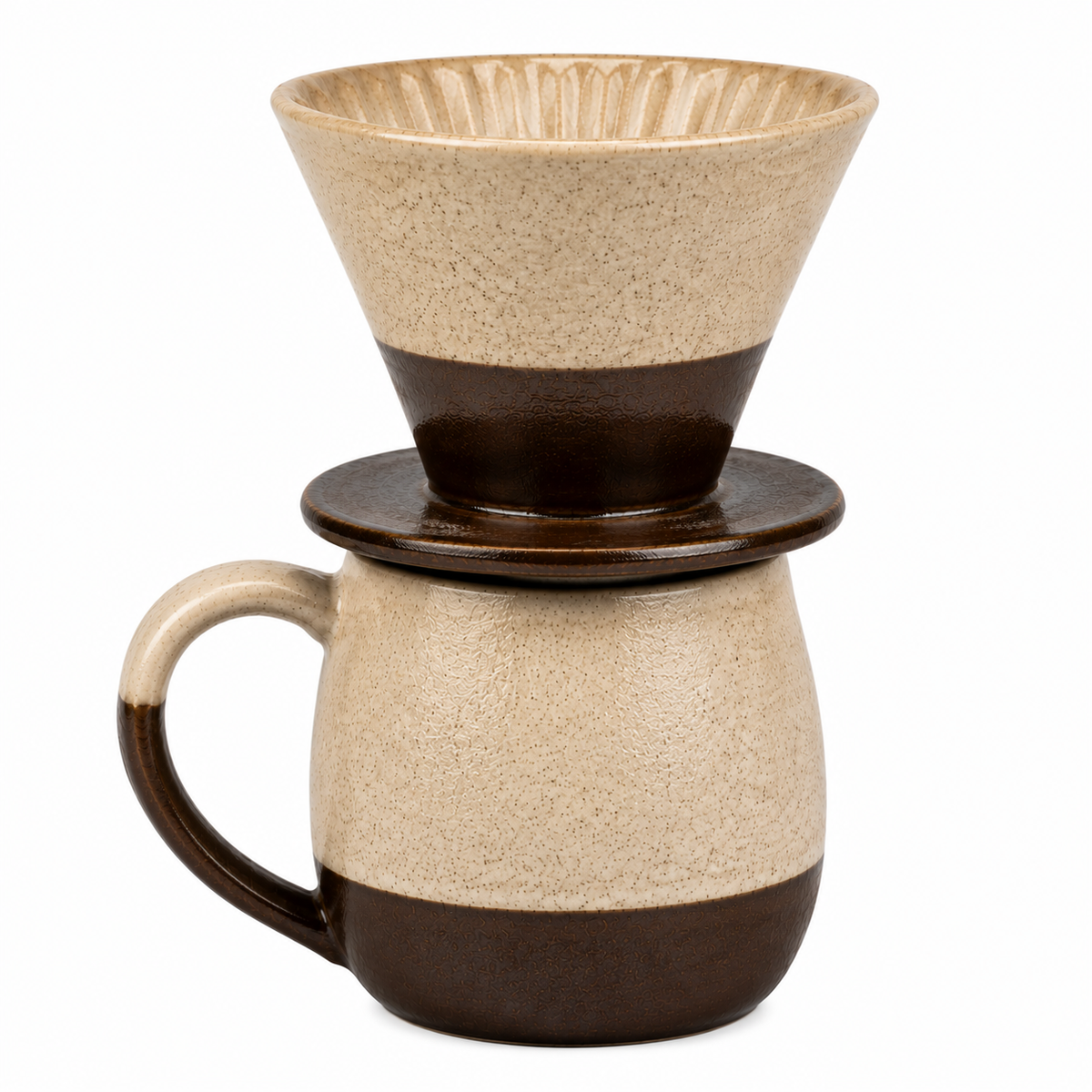 Ceramic Pour-Over Set with 12 oz Mug, Dark Brown