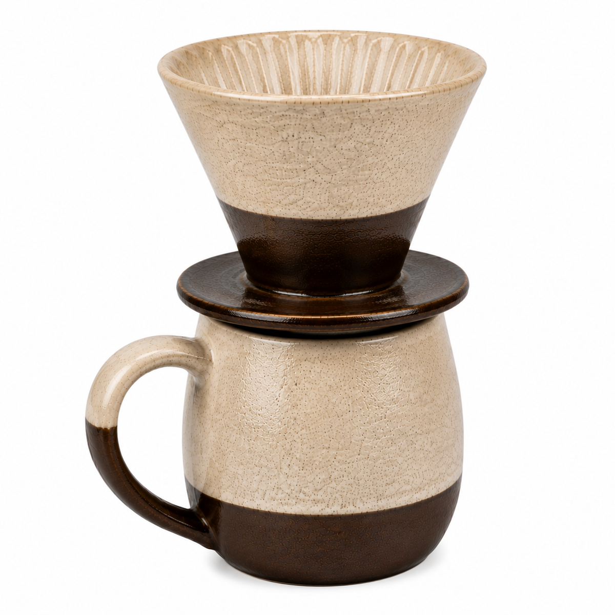 Ceramic Pour-Over Set with 12 oz Mug, Dark Brown