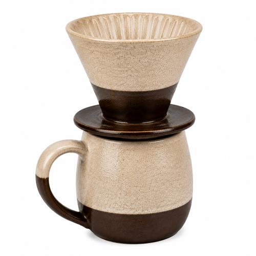 Ceramic Pour-Over Set with 12 oz Mug, Dark Brown