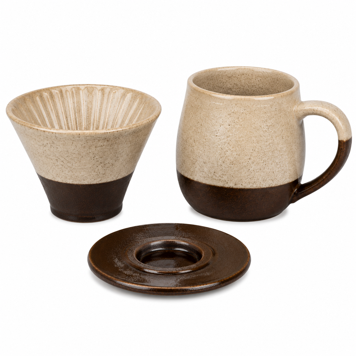 Ceramic Pour-Over Set with 12 oz Mug, Dark Brown