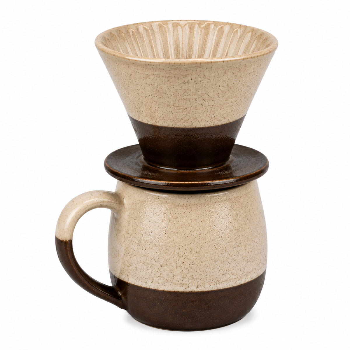 Ceramic Pour-Over Set with 12 oz Mug, Dark Brown